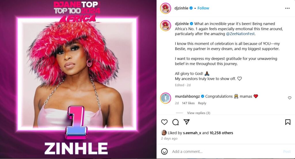 What DJ Zinhle's Recognition as Africa’s No. 1 DJ Means to Her